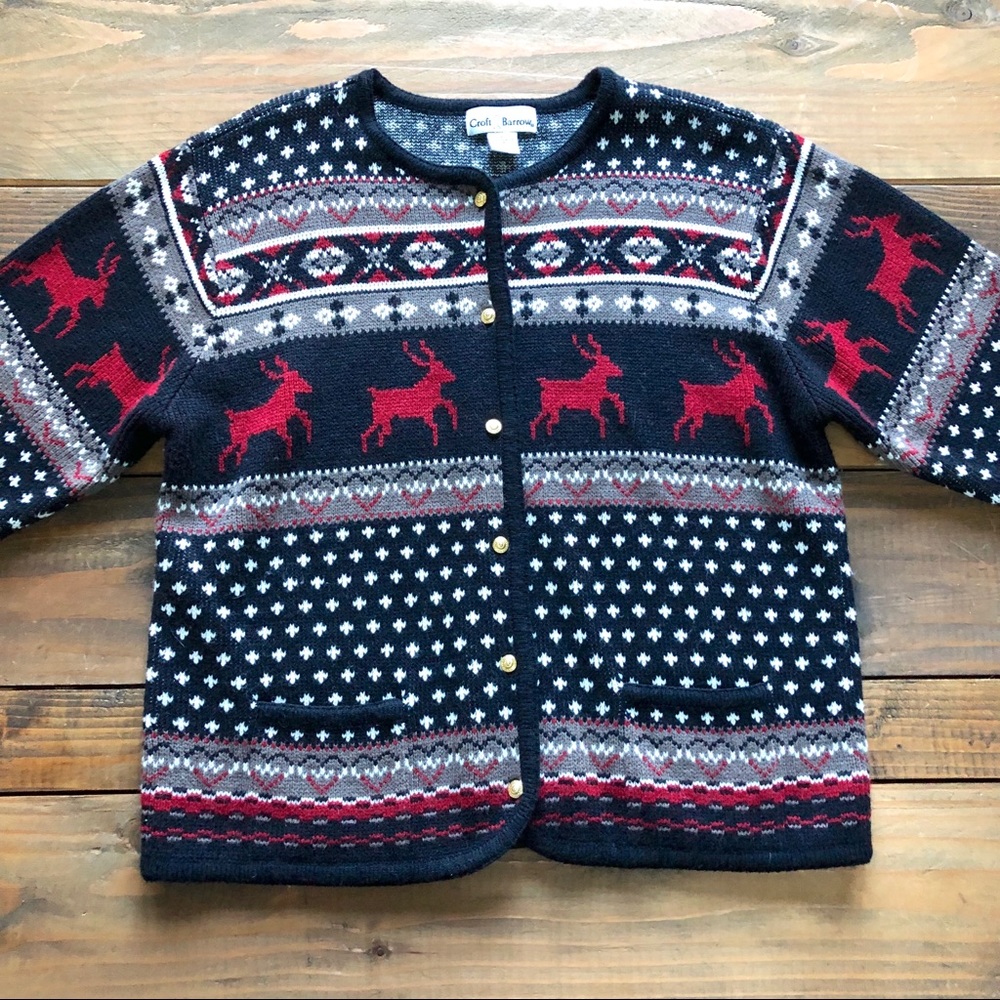 Vintage Look Christmas Holiday Deer Sweater